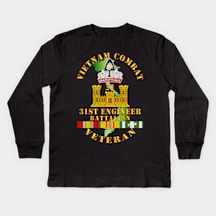 Vietnam Combat Veteran w 31st Engineer Bn w VN SVC Kids Long Sleeve T-Shirt